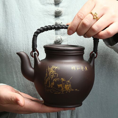 泡茶壶茶壶宜兴紫砂茶具大号带过滤内胆大容量酒店用加厚提梁壶
