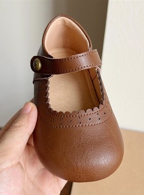 韩版春秋儿童小皮鞋软糯女宝宝婴幼童周岁黑色公主鞋洋气透气单鞋