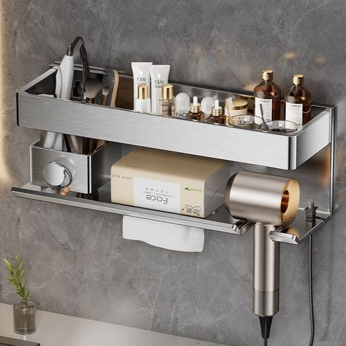 304不锈钢吹风机置物架卫生间免打孔壁挂电吹风支架洗漱台收纳架