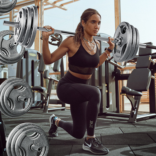 奥杆杠铃男女健身家用纯铸铁质金属烤漆包铁三孔手抓片大孔器材