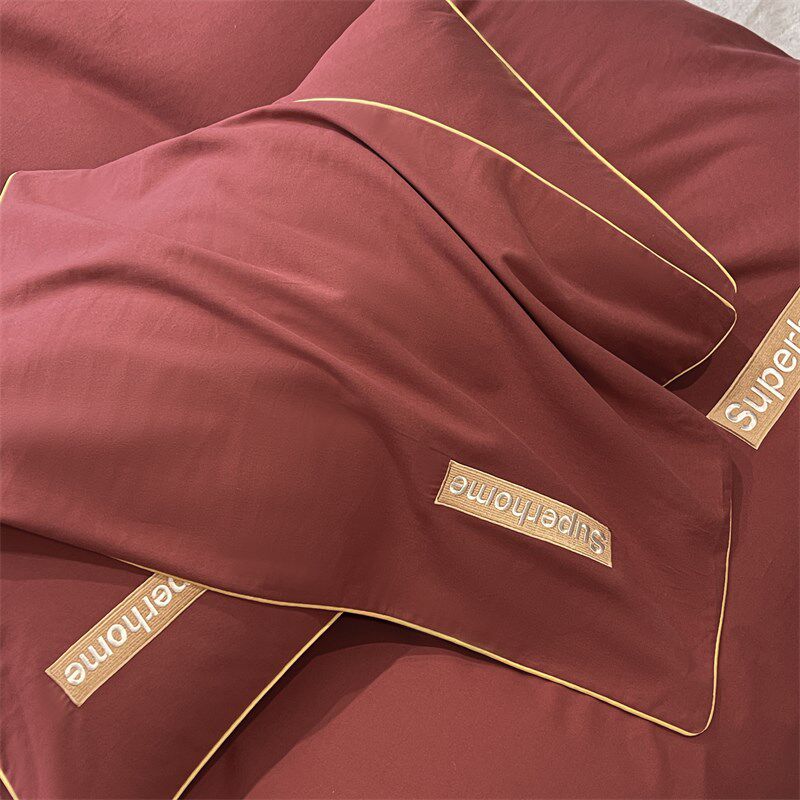 婚庆秋冬季全棉磨毛四件套酒红色加厚被套床单棉纯色陪嫁1.8