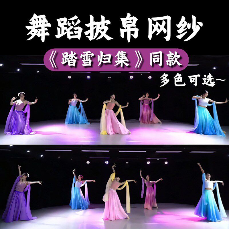 踏雪归集舞蹈披帛网纱成s人古风古典舞跳舞专用彩色纱巾表演出道