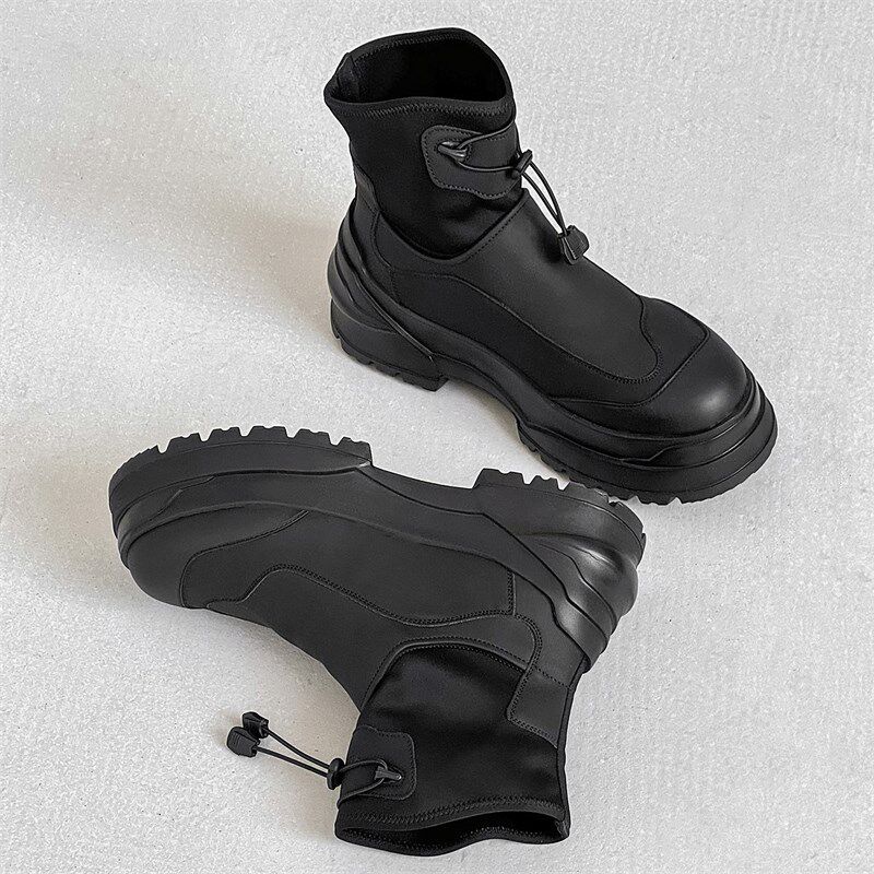 马丁靴男款夏季高级感工装靴2024新款高帮靴子一脚蹬黑色厚底皮靴