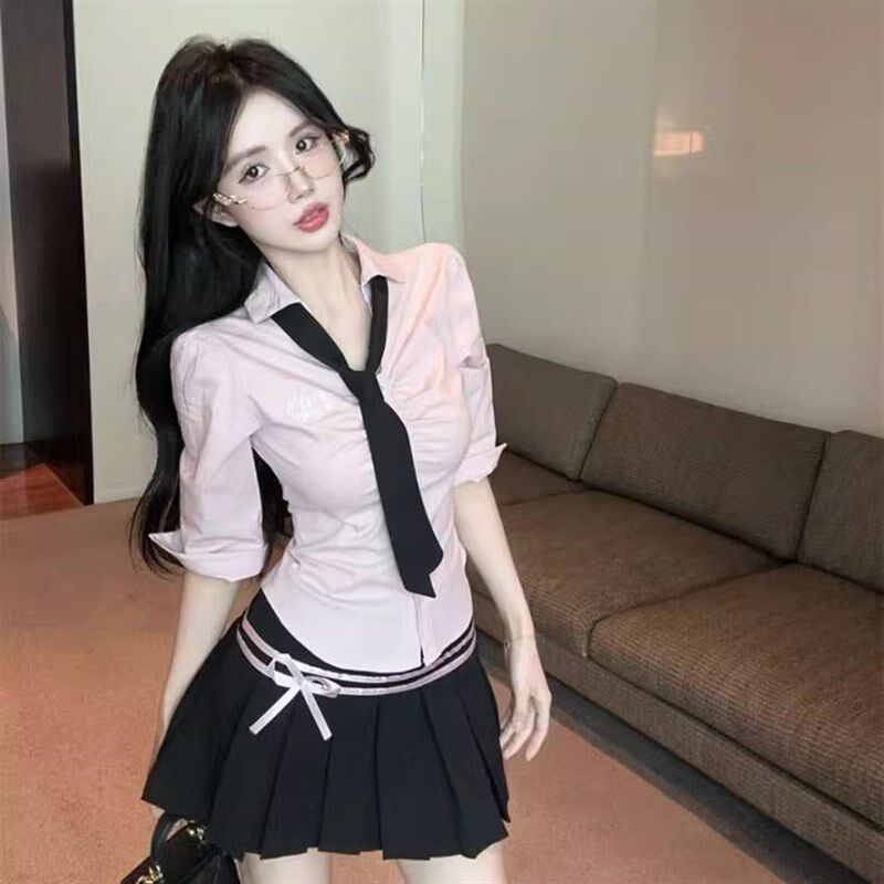 减龄JK套装制服柔式足浴技师工作服海军GPOLO领百褶裙2件套春夏季