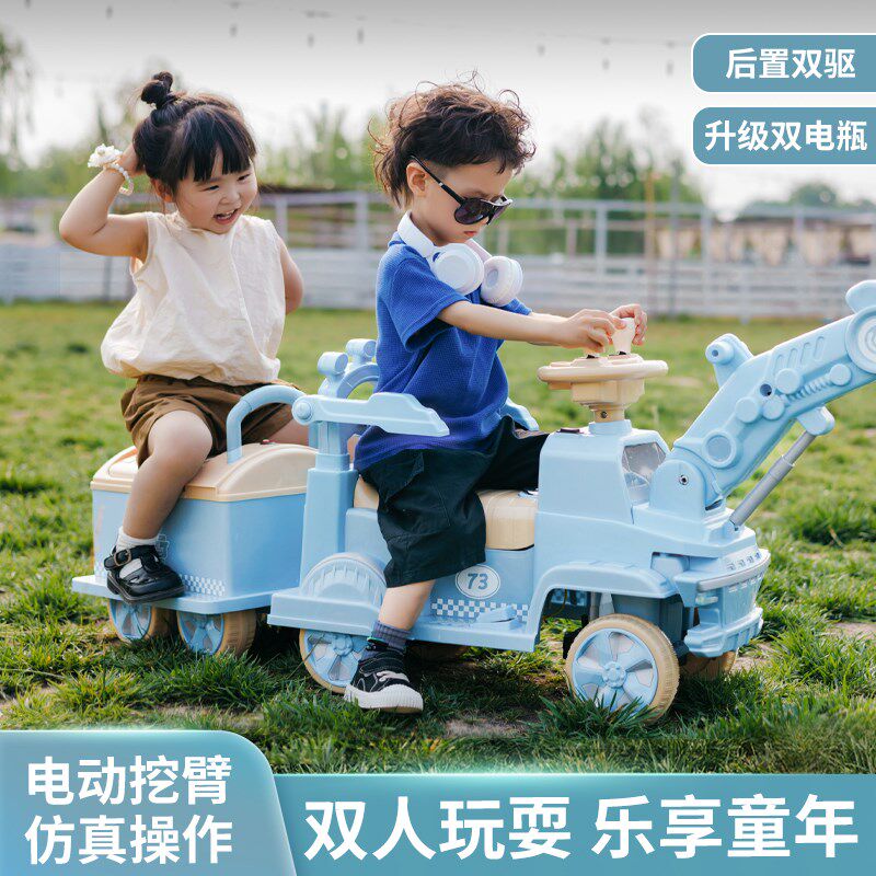 挖掘机玩具车儿童可坐人男女小孩遥控电动挖土机超大号工程车勾车