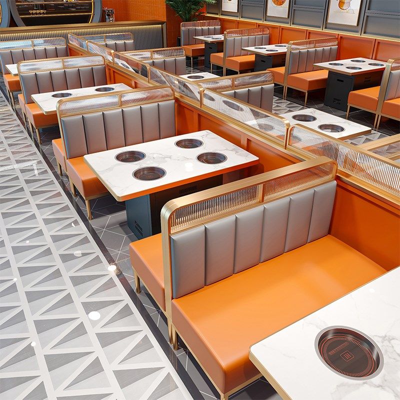 岩板一人一锅火锅桌子电磁炉一体商用烤肉店无烟净化桌椅卡座沙发,商业/办公家具,火锅桌,淘宝优惠券,粉丝福利购,淘宝优惠卷