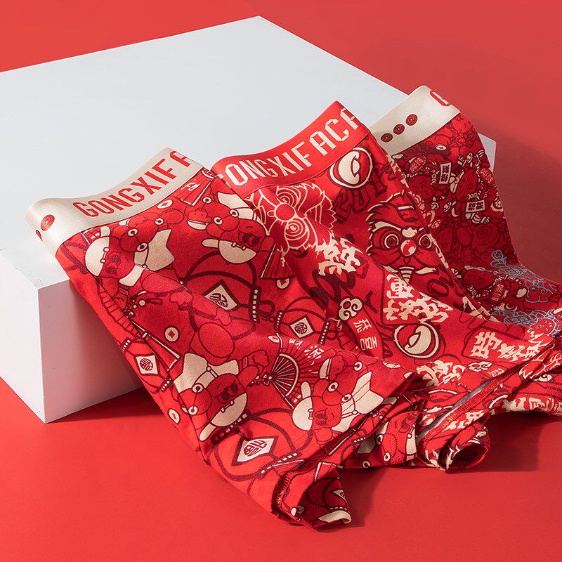 本命年胖男童内裤秋冬新款新年平角裤青少年大红色四角裤喜庆