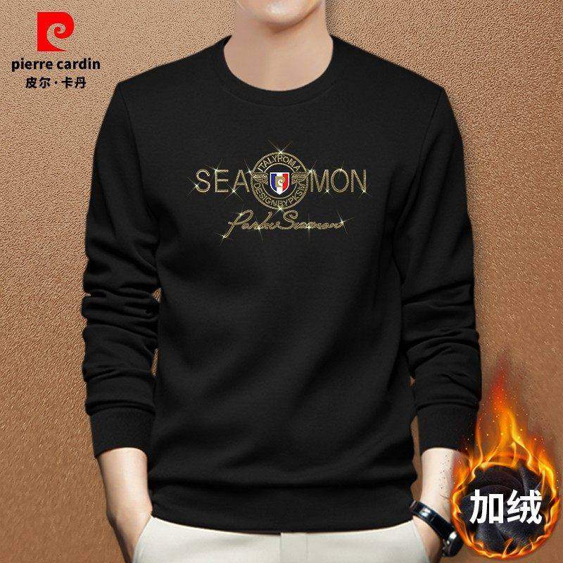 皮尔卡登秋冬新款加绒加厚圆领厚棉T男士休闲显瘦保暖烫钻套头长,男装,卫衣,淘宝优惠券,粉丝福利购,淘宝优惠卷