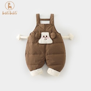 男童羽绒背带裤冬装2024新款女宝宝超萌可爱保暖小童连体长裤冬季
