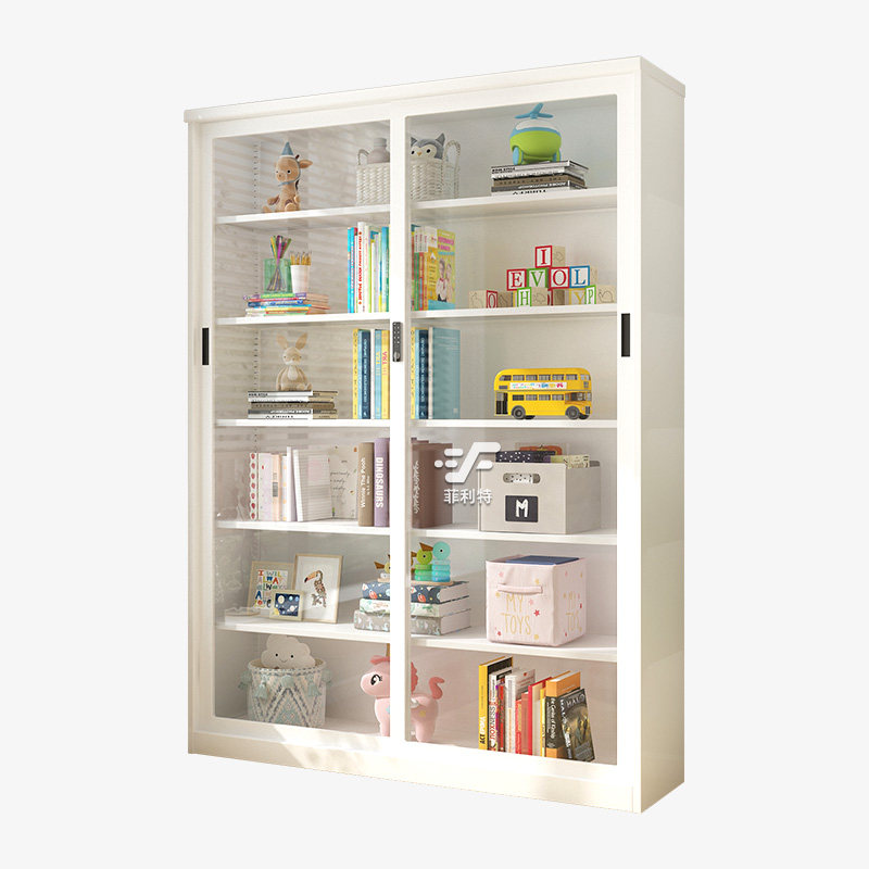 办公室玻璃门书柜铁皮白色文件柜简约现代展示柜密码锁书架收纳柜