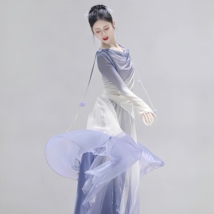 新国风舞古典舞悠莲飘逸身韵渐变纱衣裙裤 民族舞蹈艺考演出练功服