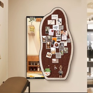 玄关隐藏式全身镜diy毛毡板照片墙中古风卧室推拉装饰隐身镜子画