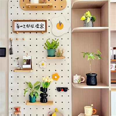 玄关洞洞板定制置物架木质展示收纳墙云朵收纳架墙上挂衣架带镜子