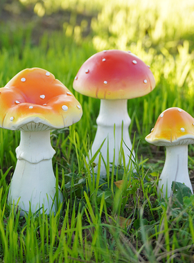 户外庭院景观装饰品花园盆栽盆景装饰迷你仿真蘑菇微景观草坪摆件