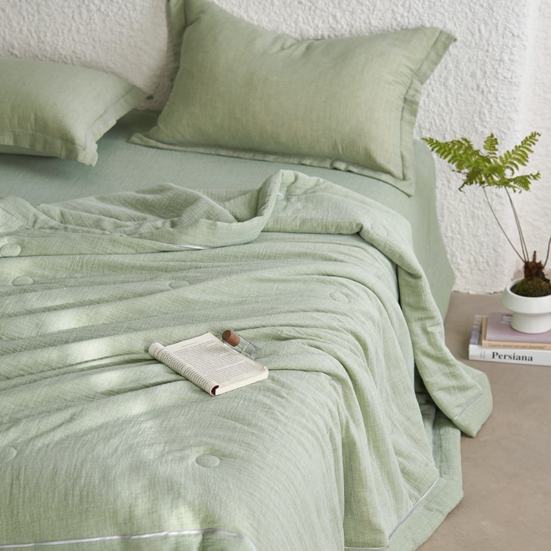 亲肤A类全棉素色双层纱大豆夏被四件套可水洗纯棉空调被夏凉被子