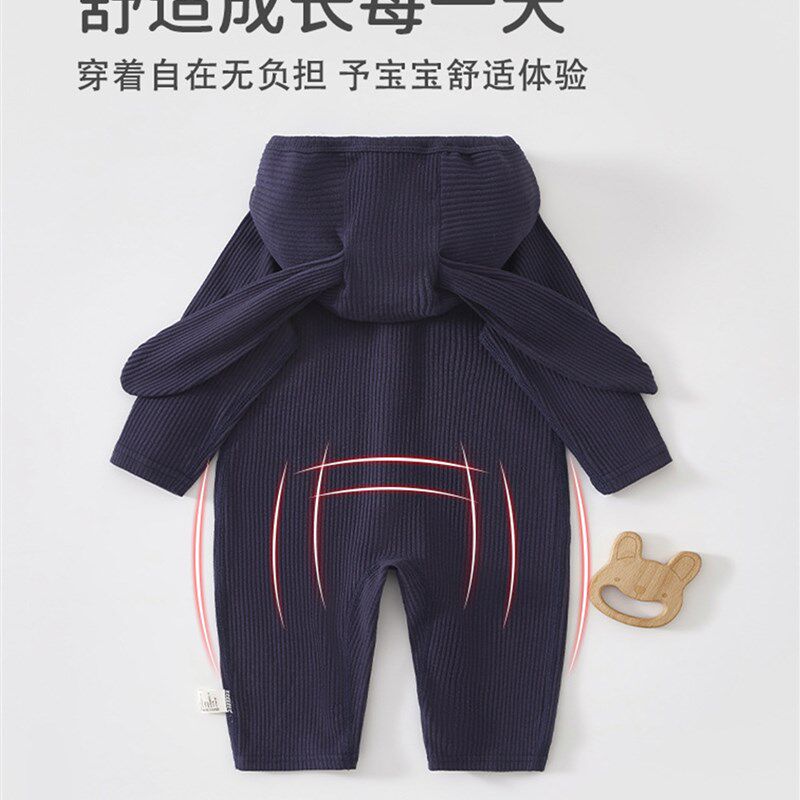 婴儿秋装新生儿连帽连衣裤春季和秋季男女婴儿款式满月百日郊游服