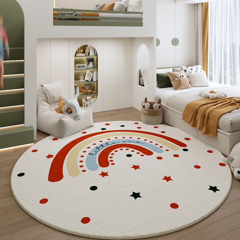 2025新款儿童房圆形地毯男孩卧室房间书房床边可爱动物地毯阅读区