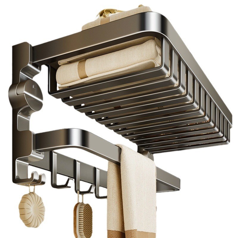 枪灰色卫生间置物架吸盘式网篮浴巾架免打孔浴室置物架加粗壁挂式