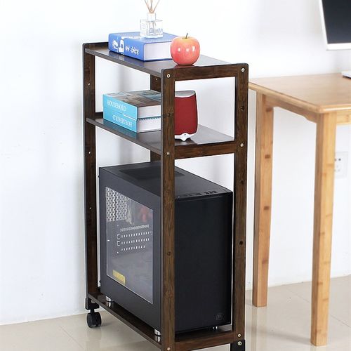 南竹山电脑主机架托架机箱架置物架带滑轮落地多层移动收纳架竹质