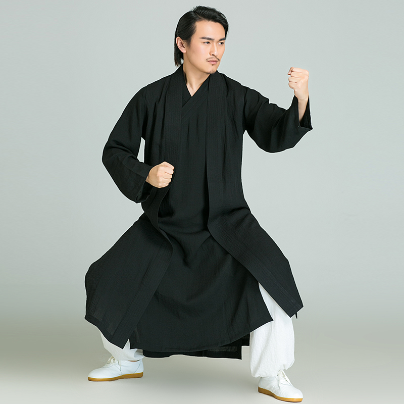 太极服夏季亚麻 长袖道袍男太极拳武术表演晨练功 太极服