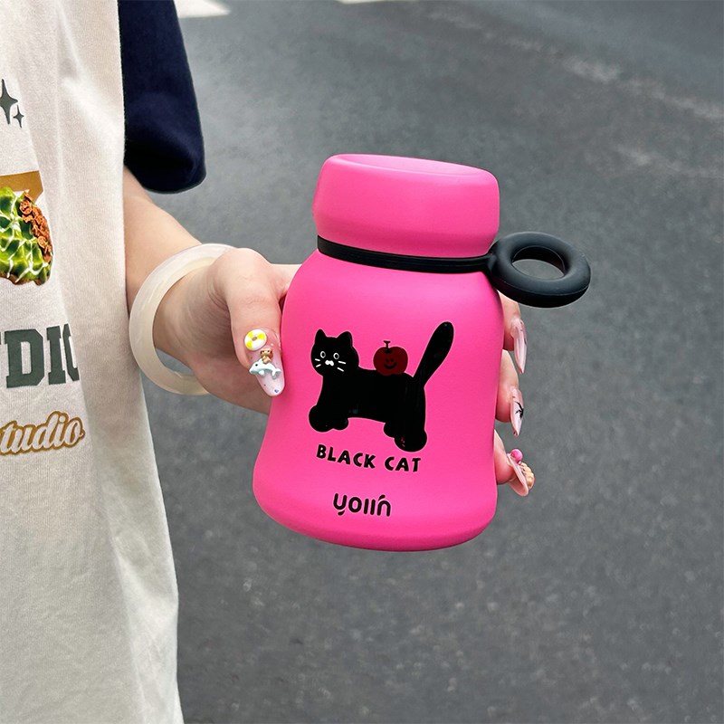 可爱手提保温杯2024新款女生高颜值咖啡杯子办公室便携水杯ins风