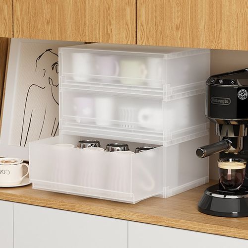 桌面抽屉式收纳盒透明整理盒办公桌A4文件资料储物箱可叠加储物柜