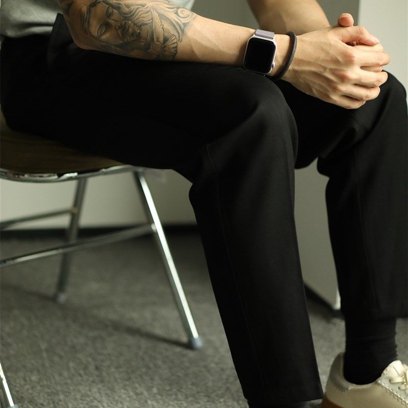 春秋款垂感九分大码西裤男 商务轻熟休闲弹力小脚锥形裤胖子加肥