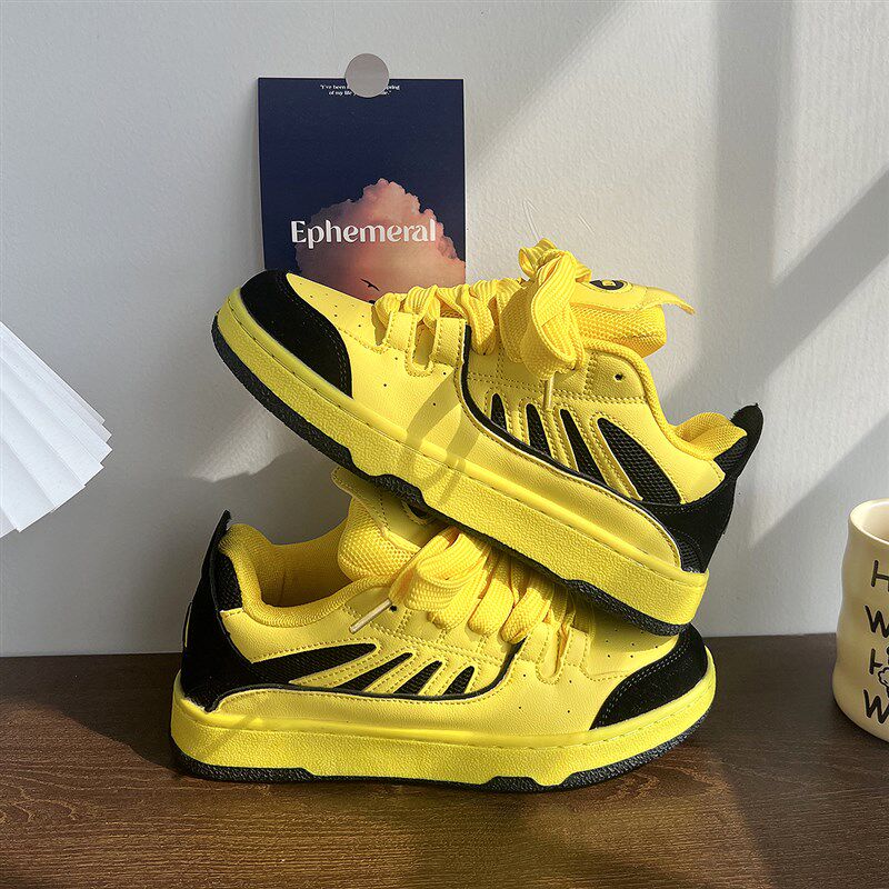 美式板鞋男款休闲鞋增高夏季透气 黄色鞋子男鞋新款情侣面包鞋女