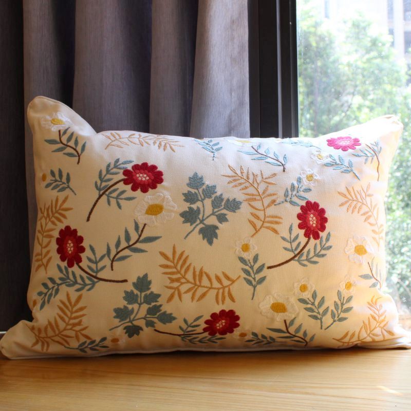 美式田园风刺绣花抱枕套样板房客厅沙发靠垫外皮飘窗条形腰枕午睡