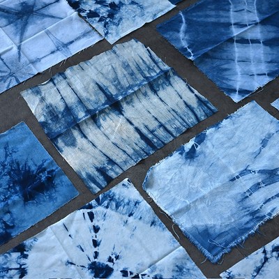 植物草木染扎染蜡染布料叶拓印花零头小碎布片 diy拼布刺子绣环创