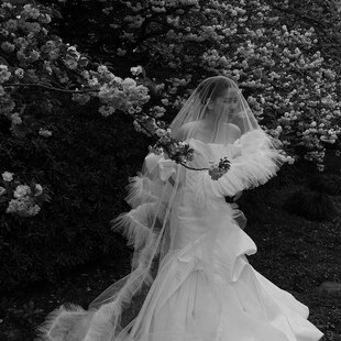 新款荷叶边森系遮面蓬D蓬头纱外景拍摄样片