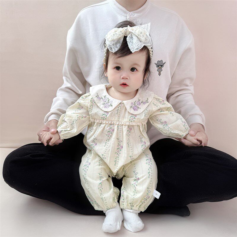婴儿春装包屁衣薄款爬服宝宝田园风碎花连体衣春夏外出哈衣包屁衣