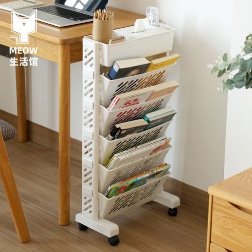 书桌阅读桌边书架简易多层可移动带轮落地置物架学生小推车收纳架