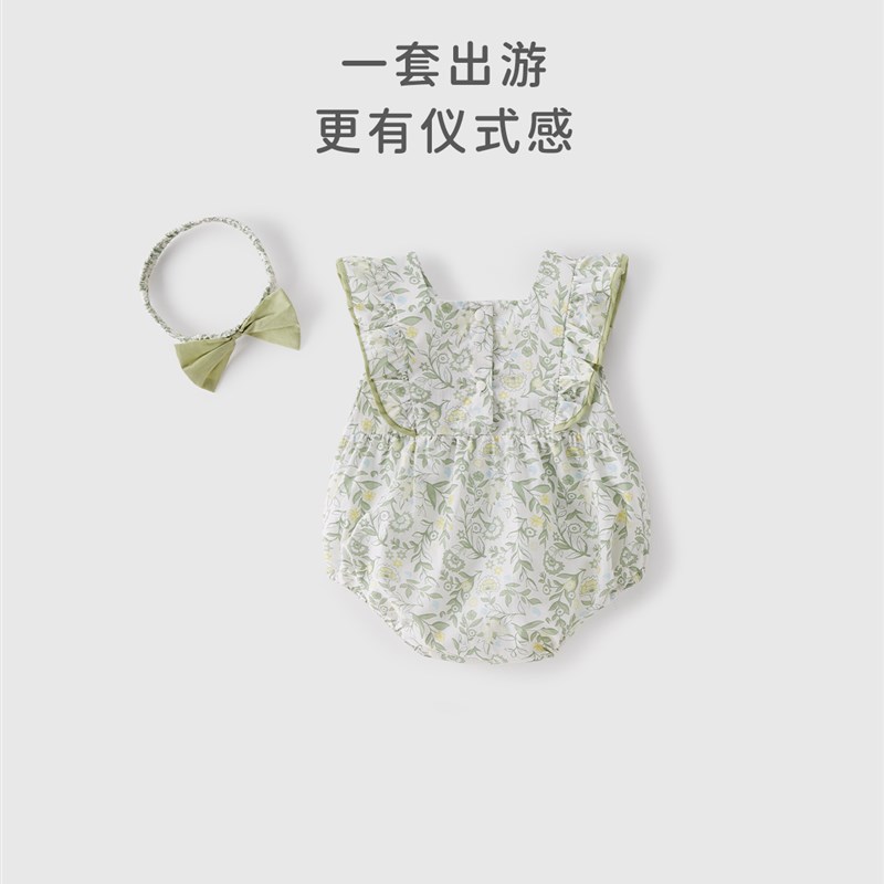 女婴长袍夏季八个月大新生儿爬行服薄三角袋屁服婴儿夏季连衣裤