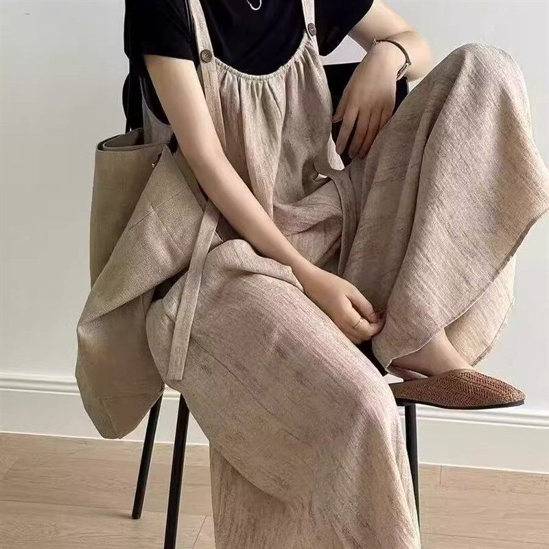 大码慵懒风背带裤300斤女2025新款夏季垂感宽松休闲阔腿连体长裤