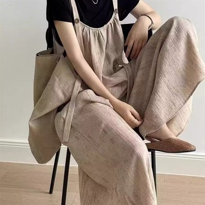 大码慵懒风背带裤300斤女2025新款夏季垂感宽松休闲阔腿连体长裤