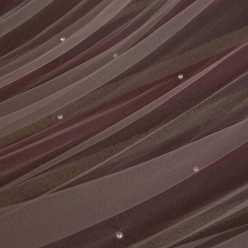 新款白色新娘拖尾珍珠头纱双层带遮面香槟色3.5米长3米宽旅拍头纱