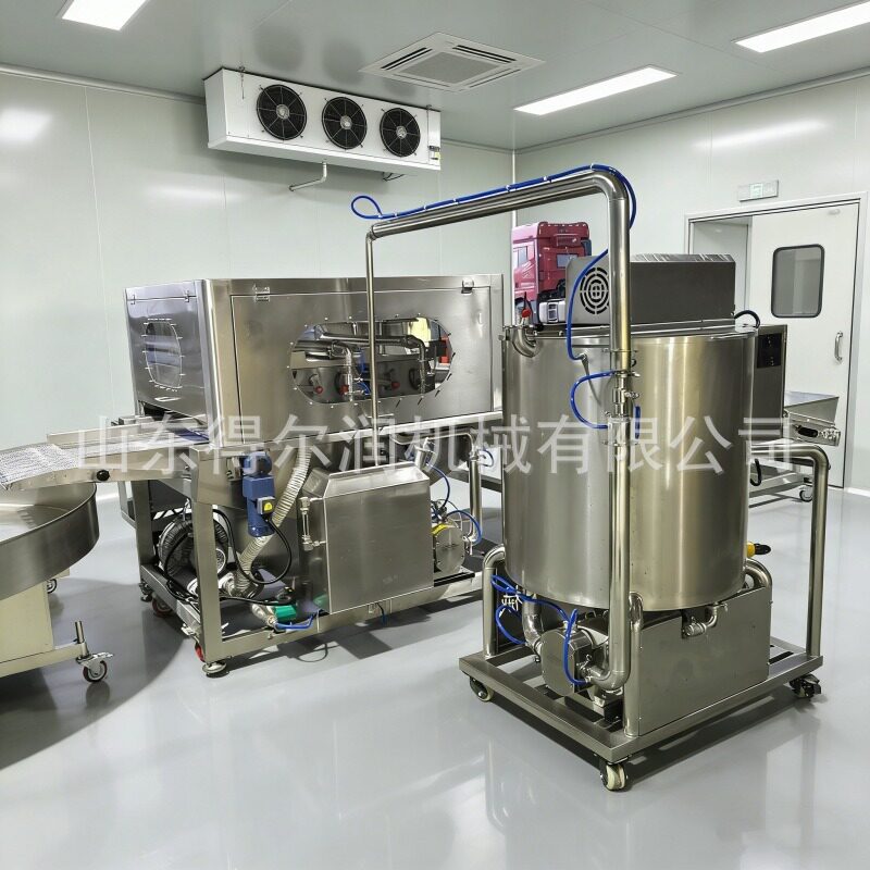 脆枣核桃巧克力涂层机推拉式浆槽加热保温清洗方便冷却隧道