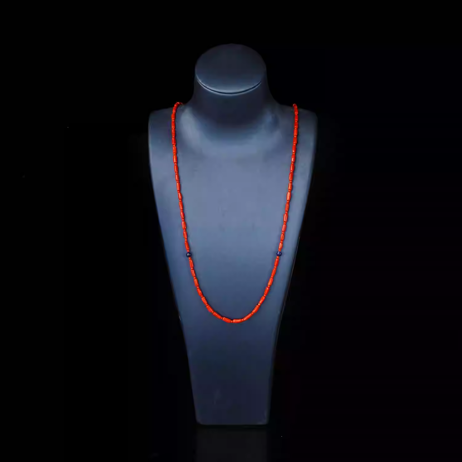 俏丽天然沙丁红珊瑚项链青金石彩宝直管颈饰文玩珠宝首饰