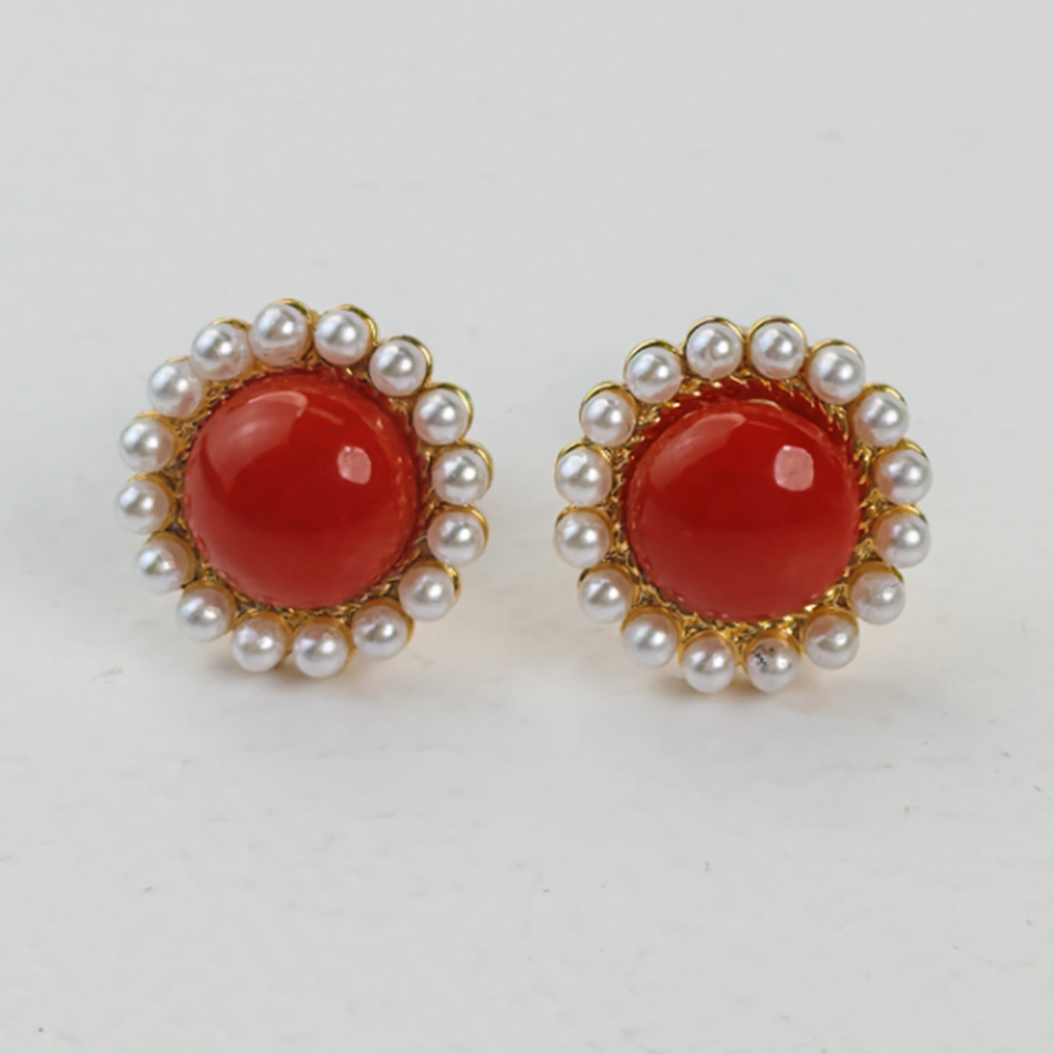 俏丽红珊瑚925银镀金耳饰