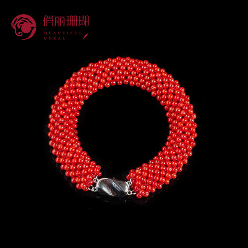 俏丽天然红珊瑚圆珠手链