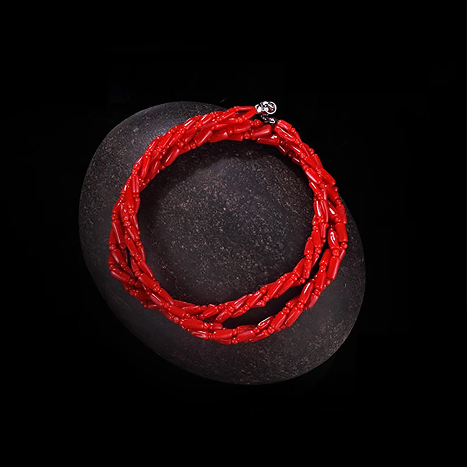 俏丽纯天然沙丁红珊瑚项链直管三股扭颈饰文玩彩宝珠宝首饰