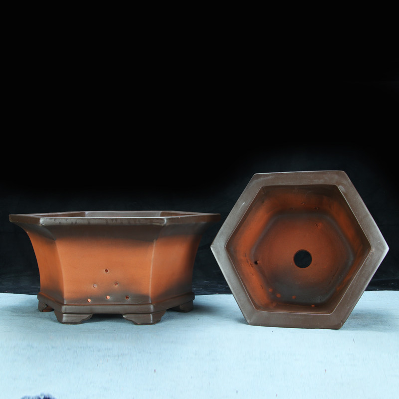 六方仿古紫砂花盆特价清仓兰花盆绿植花卉盆栽大口径六角陶瓷盆景