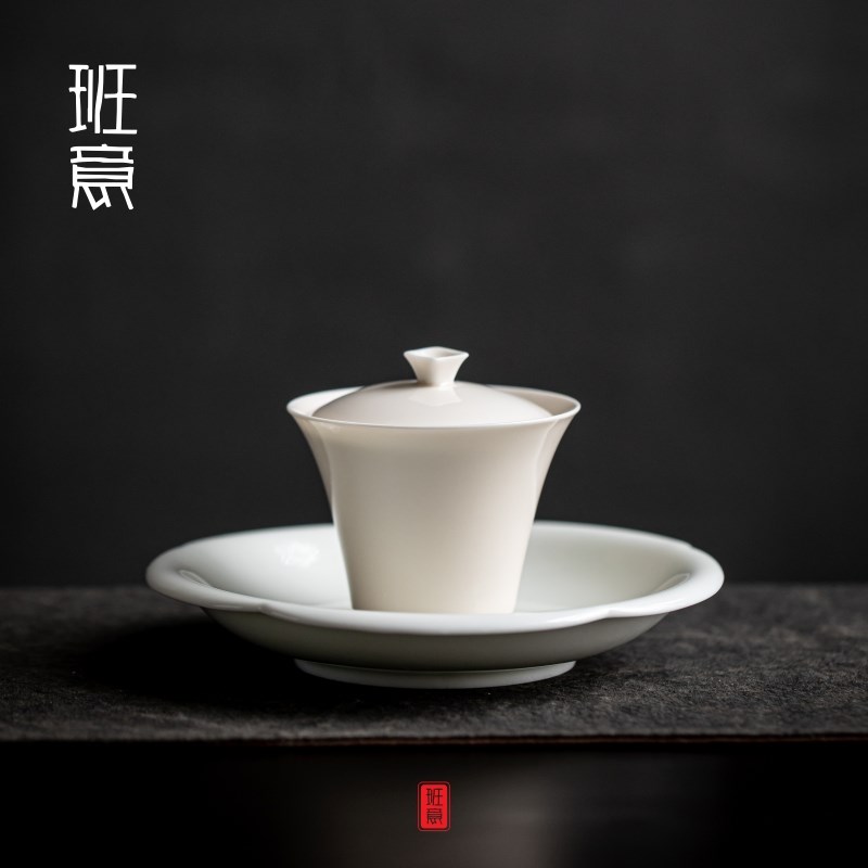 三才盖碗茶杯碗基础款手工薄胎白玉瓷功夫茶碗陶瓷茶具泡茶碗家用