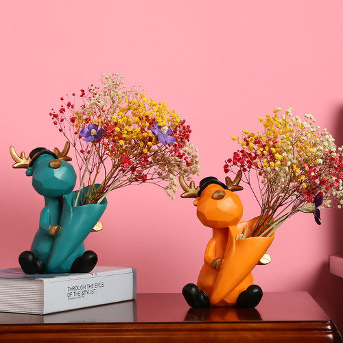 ins风北欧轻奢花瓶现代简约桌面装饰鹿摆件样板间办公室插花花器