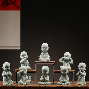 禅意四不小和尚茶桌办公室桌面茶宠摆件盆栽鱼缸微观造景装 饰送礼