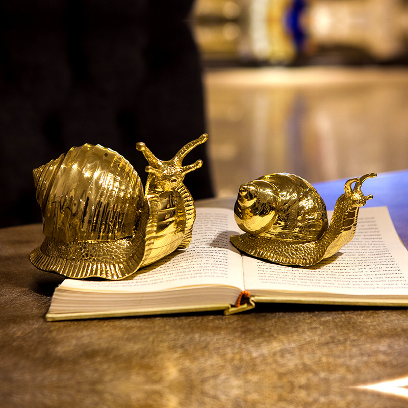 新古典书房桌面压书铜蜗牛工艺品摆设创意家居客厅酒柜装饰品摆件