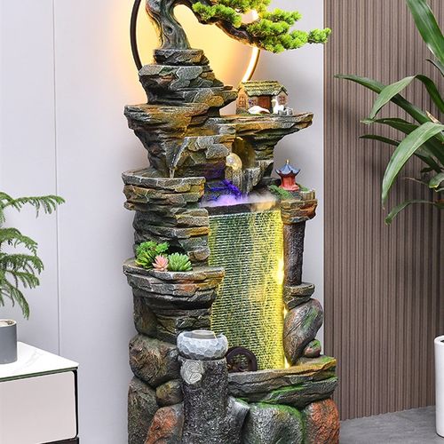 大型高山流水摆件假山喷泉水幕墙办公室落地循环水景观开业礼物品