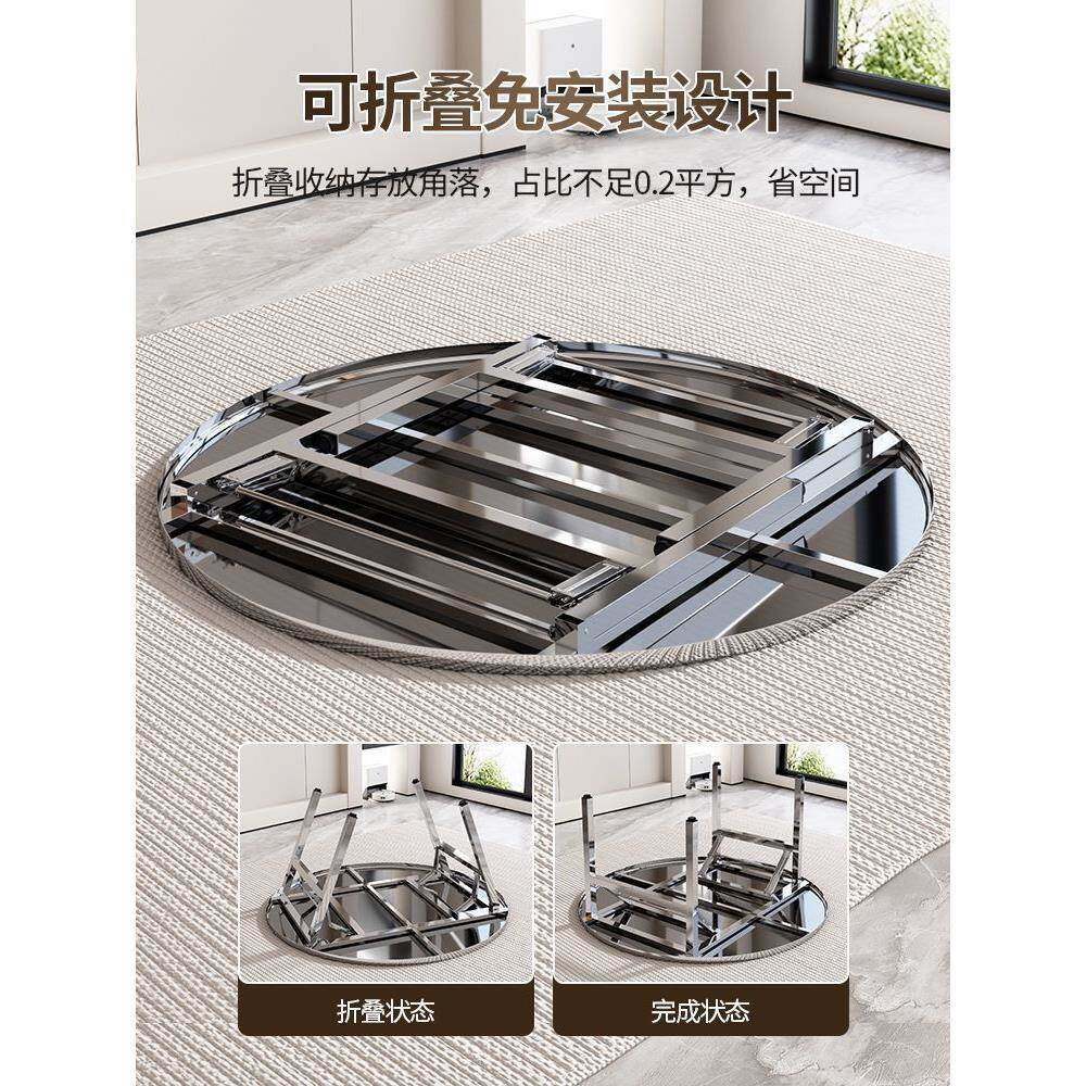 不锈QIX钢子特厚可折叠圆桌摆摊用烧吃饭家大排挡不锈烤钢桌子桌