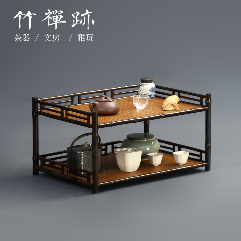 竹禅迹紫竹秋意茶棚 新款茶道收纳博古架小摆件茶杯架茶具置物架